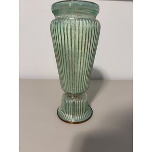 Pier‎ 1 Ribbed Glass Vase Aqua Decor Display Candle Holder Accent Piece